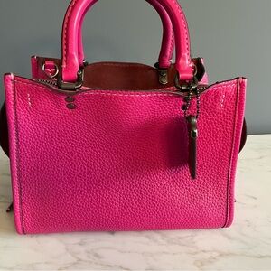 Coach Pink Pebbled Leather Satchel with Metallic Hardware